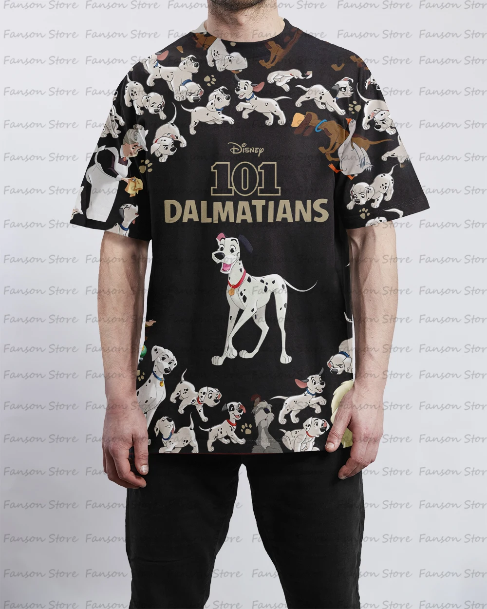 Lovely 101 Dalmatians summer Men's 3D printing Cartoon O-neck T-shirt couple Street fashion sports children Short sleeve Top