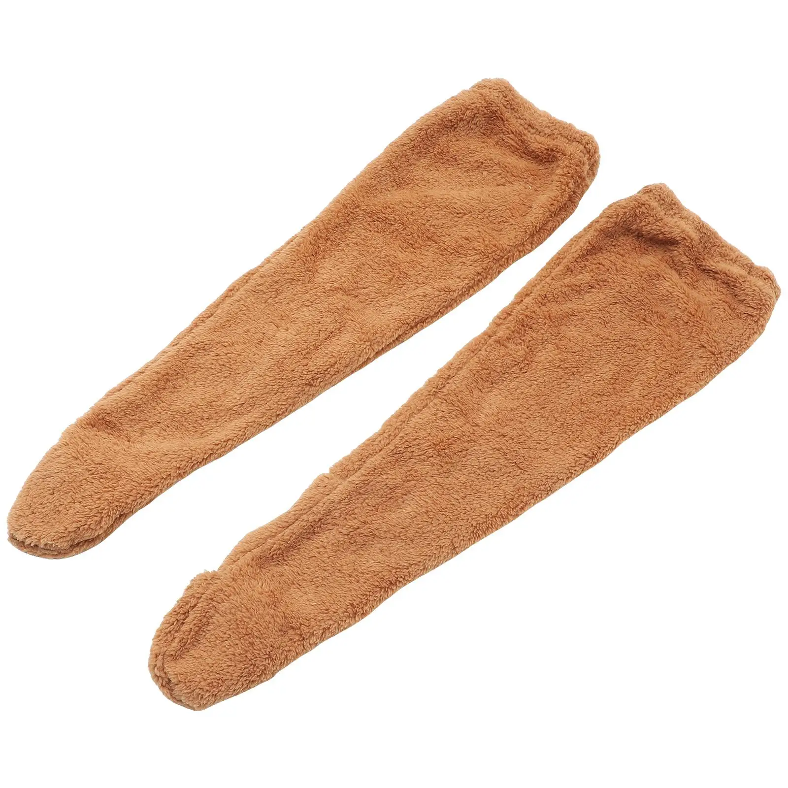 2 Pcs Winter Socks for Women Thermal Stockings Leg Warmer Elderly High Brown Nylon and