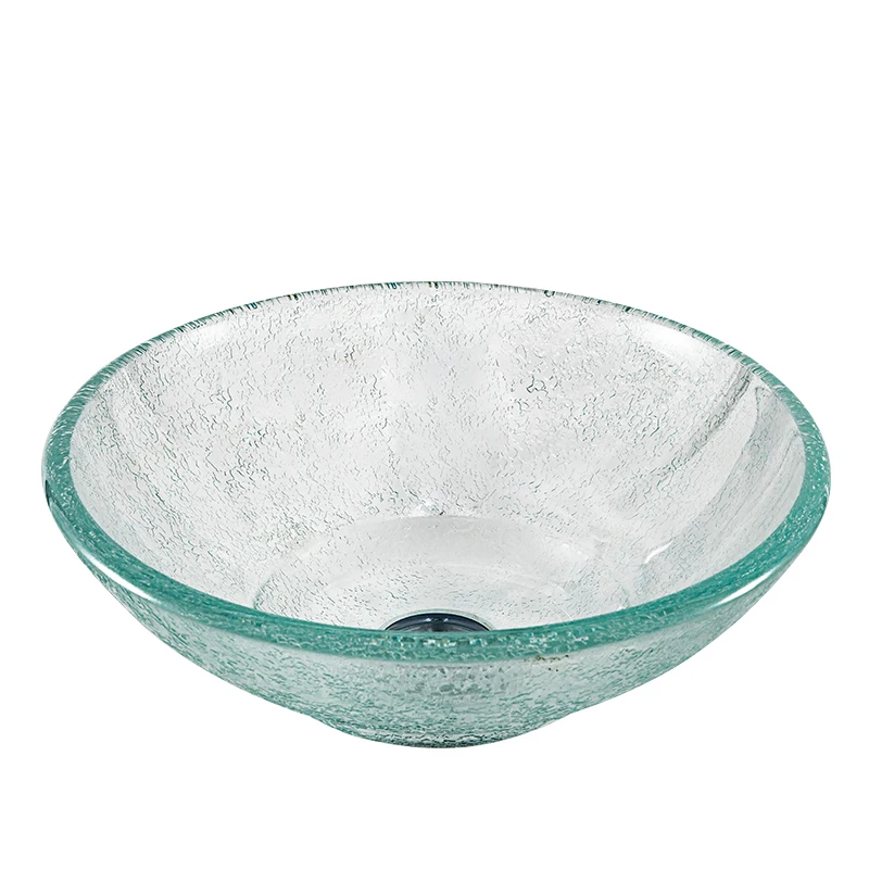 

European tempered glass countertop basin, light luxury frosted transparent glass art basin, carving process washbasin GN105CA