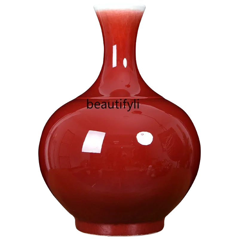 

x11New Chinese Ceramic Vase Large Kiln Baked Lang Red Decoration Hallway Wine Cabinet Living Room Home Decoration
