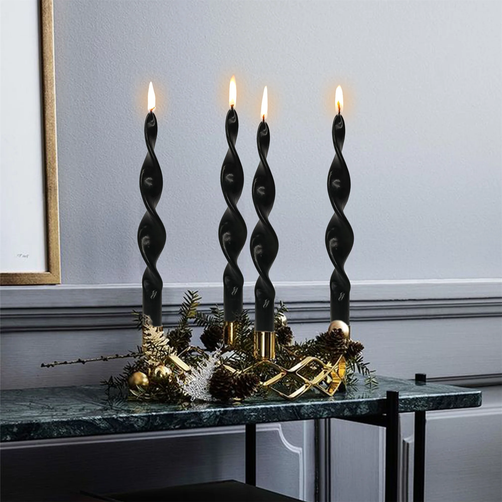 Candele nere da 4 pezzi da 10 pollici candele di paraffina a spirale con lo stesso colore all'interno e all'esterno delle candele per la decorazione della casa della festa di Halloween