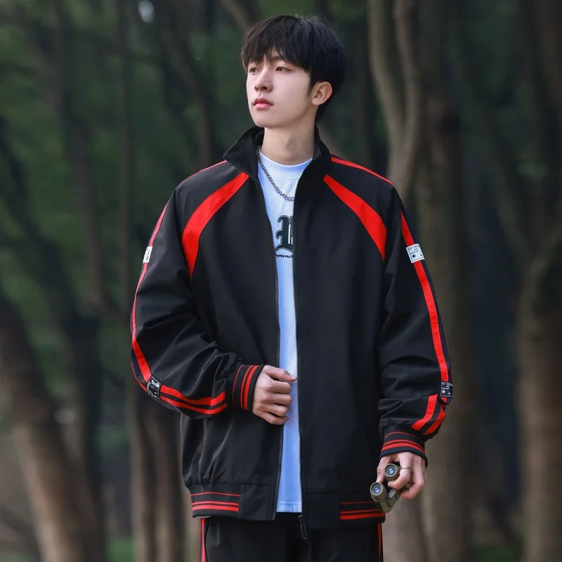 

Color Blocking Standing Collar Jacket Coat Men's Spring Teenage Feeling Loose Sports Casual Workwear Jacket Windproof Soft Warm