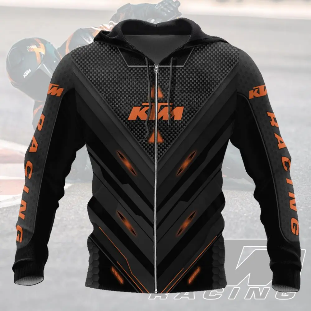 KTM قلنسوة بسحاب للرجال ثلاثية الأبعاد طويلة الأكمام دراجة نارية سترة الخريف والشتاء بالإضافة إلى الصوف ملابس رياضية كاجوال حجم كبير ملابس خارجية