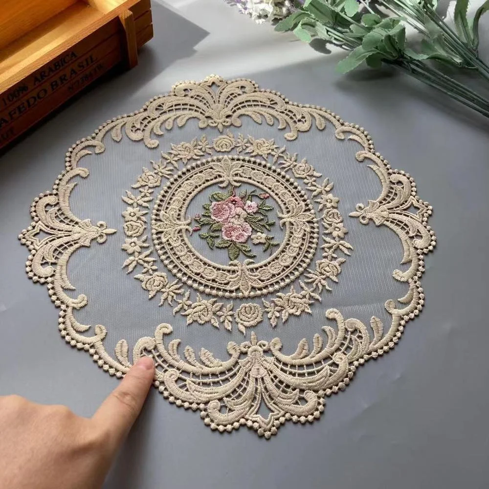 

2 PCS Brown Embroidered Flower Mesh Lace Applique Trims for Covers Curtain Home Textiles Sewing Strip Ribbon Fabric 30*30 cm