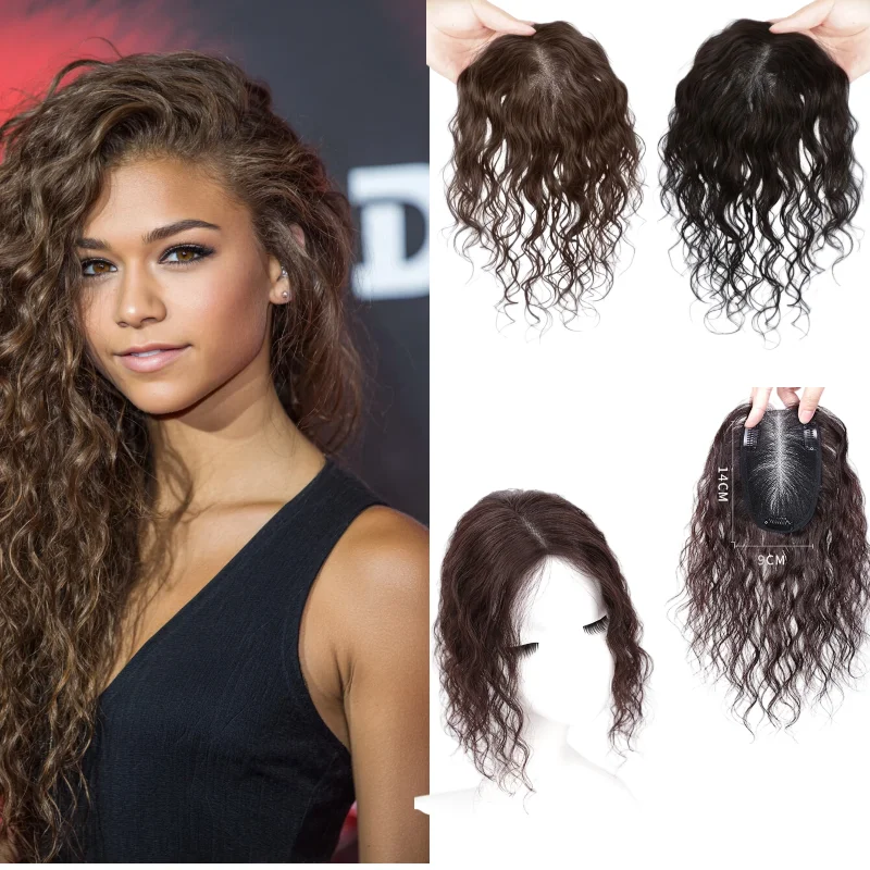 Human Remy Hair Wig Swiss Lace 9x14cm 12inch Deep Wave Women Hair Extensions Hand-Tied Color #2 P4-27 Wholesale