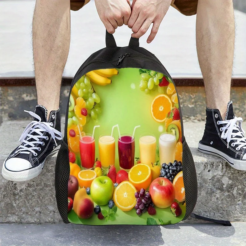 

Vitality Fruit Pattern Backpack - Adjustable Shoulder Strap, Zip Closed Daily Bag for Hiking, Camping, School, Travel