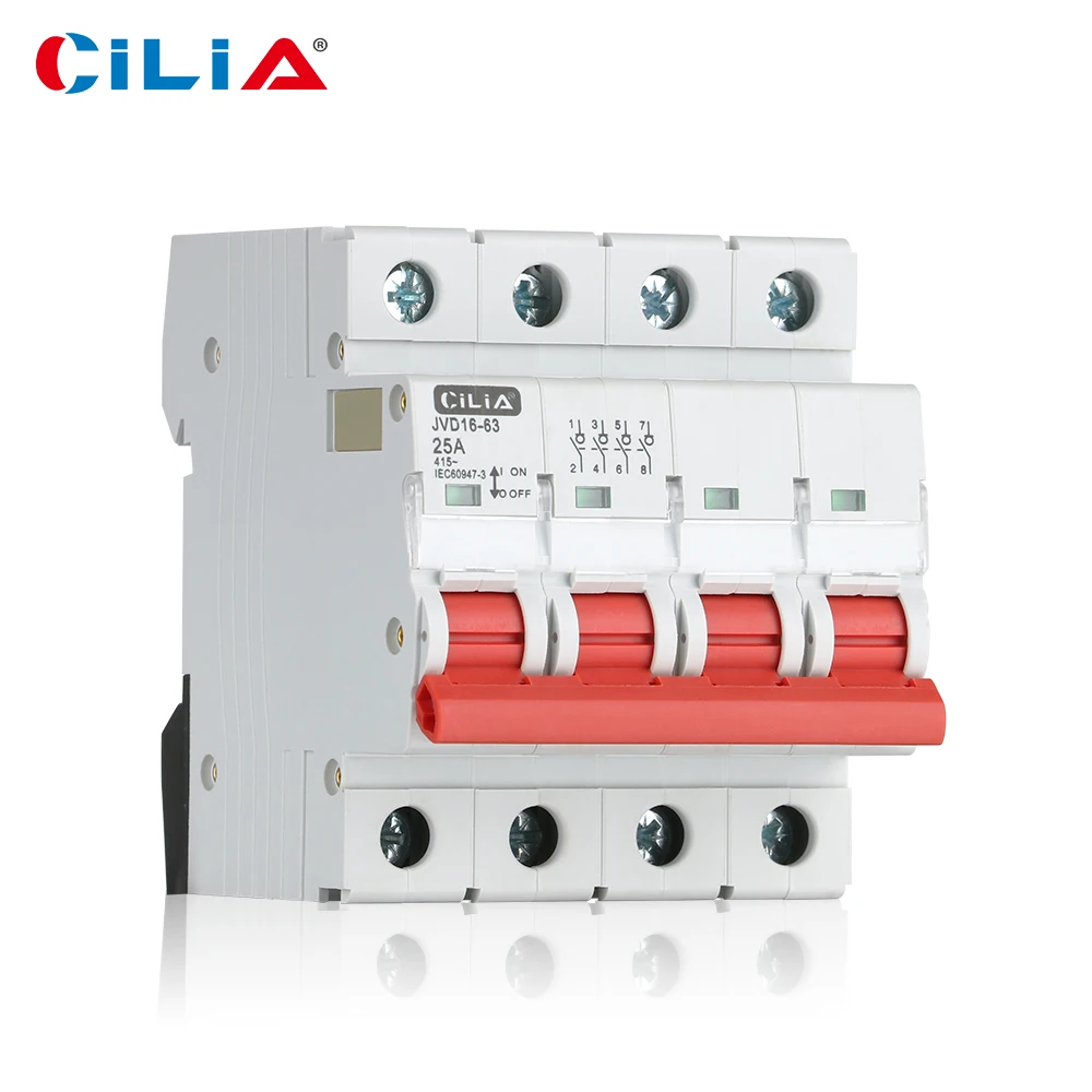 قاطع دائرة مصغر CILIA 25 أمبير، التسرب/الزائد/حماية الدائرة القصيرة، 4 اتجاهات 415VAC، حامل السكك الحديدية DIN، تصميم مدمج #3