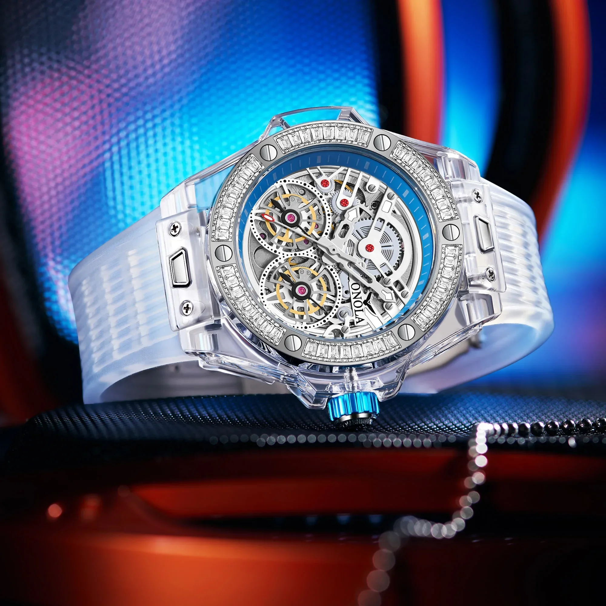 ONOLA 3835D Luxury Hollow Out Fully Automatic Movement Men's Watch Mechanical Tourbillon Watches Automatic Relogios Masculino