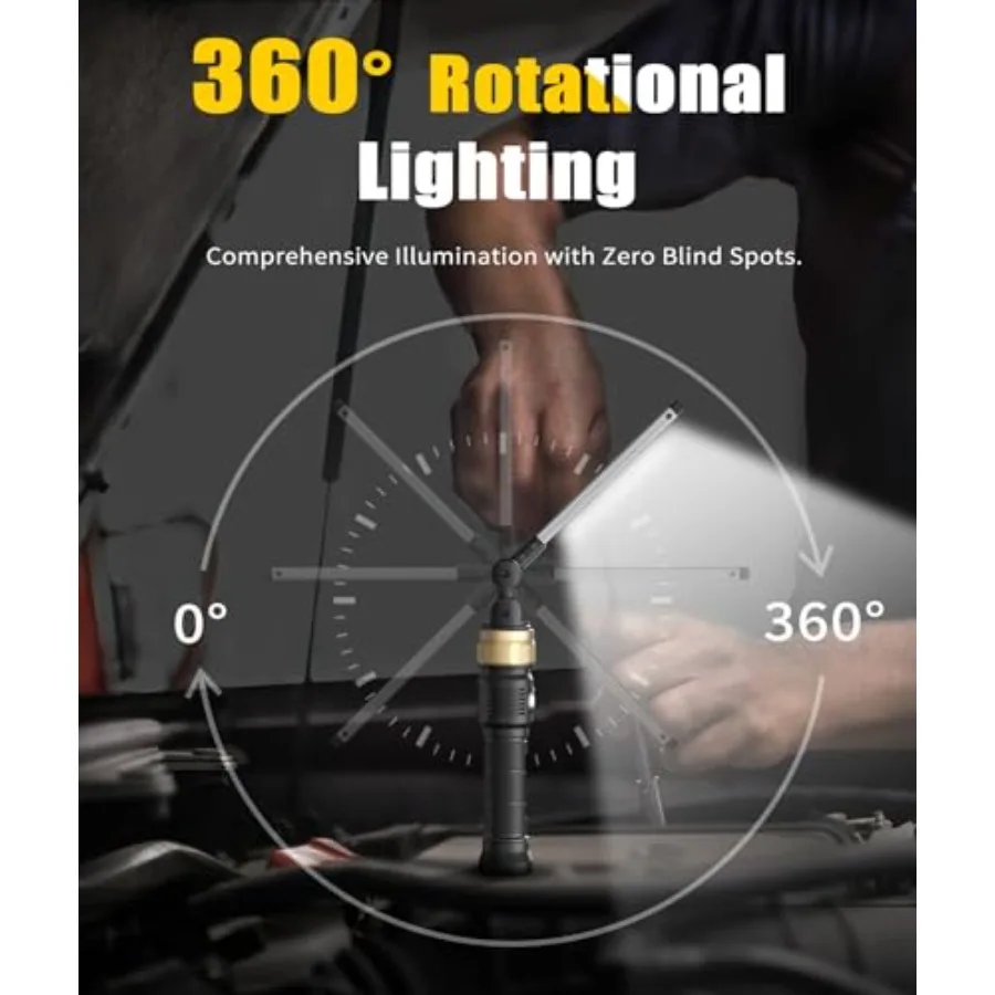 Rechaegeable Work Light, 5000mAh Magnetic Flashlight with 360° Rotate Foldable Design, 1200 Lumens Led Work Light, Mechanic Lig