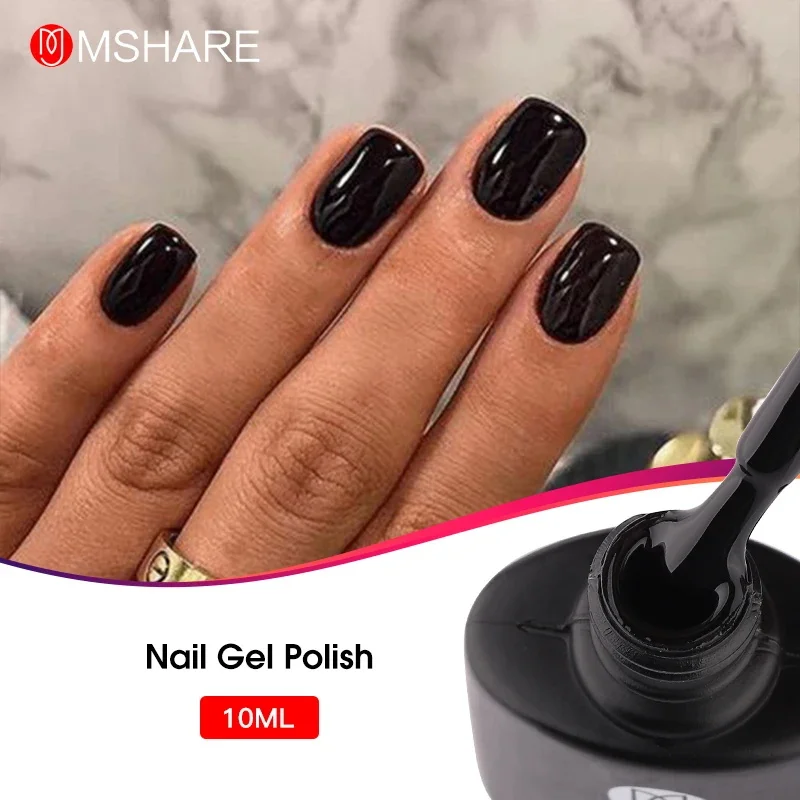 MSHARE Black Nail Gel Polish Varnish Soak Off 12g  Cured with Nail Dryer