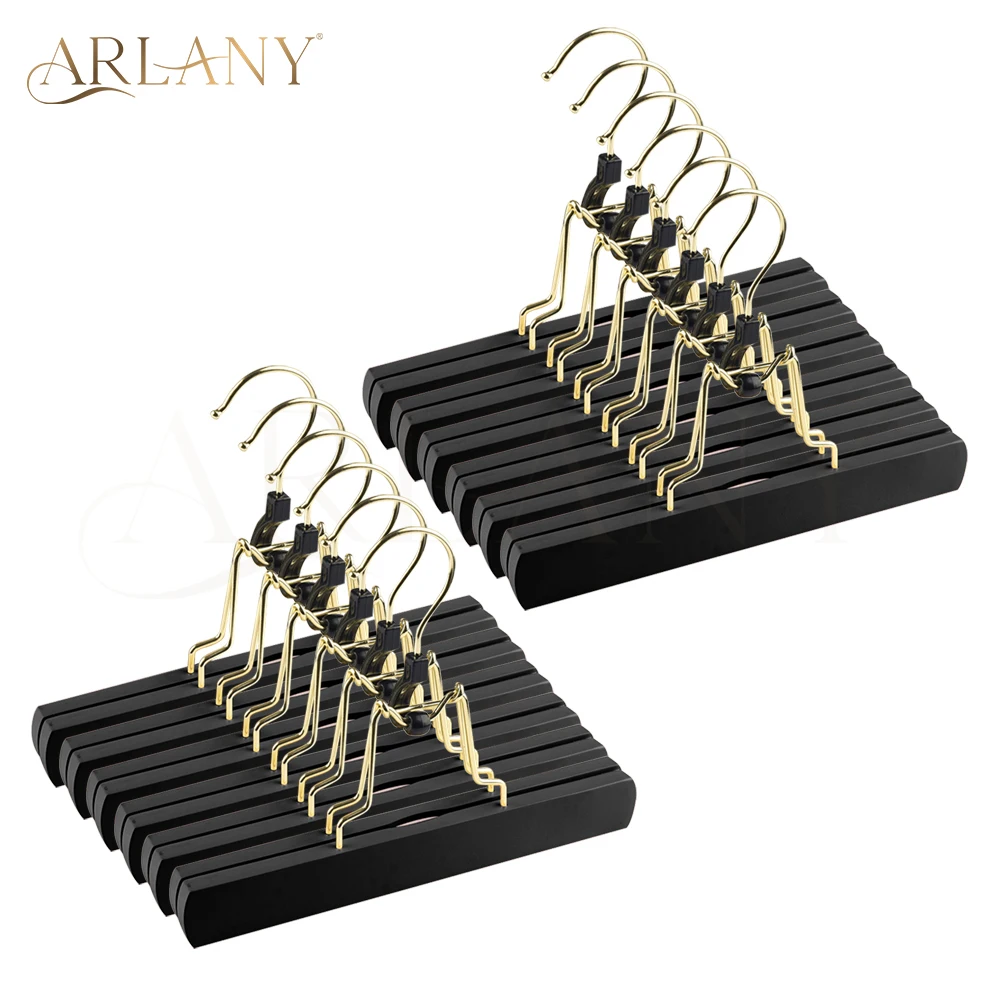 ARLANY 12Pcs Wood Hair Extensions Skirt Hanger HolderHair Extensions Hanger Luxury Wooden Wigs Hair Pants Hanger Holders Clamp