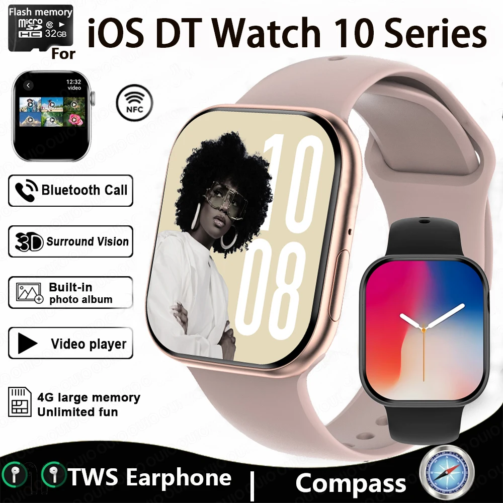 2025 Nuovi Uomini Smartwatch Serie 10 Orologio HD "AMOLED 32GB ROM Chiamata Bluetooth Musica Video GPS NFC Bussola IP68 Impermeabile Per IOS