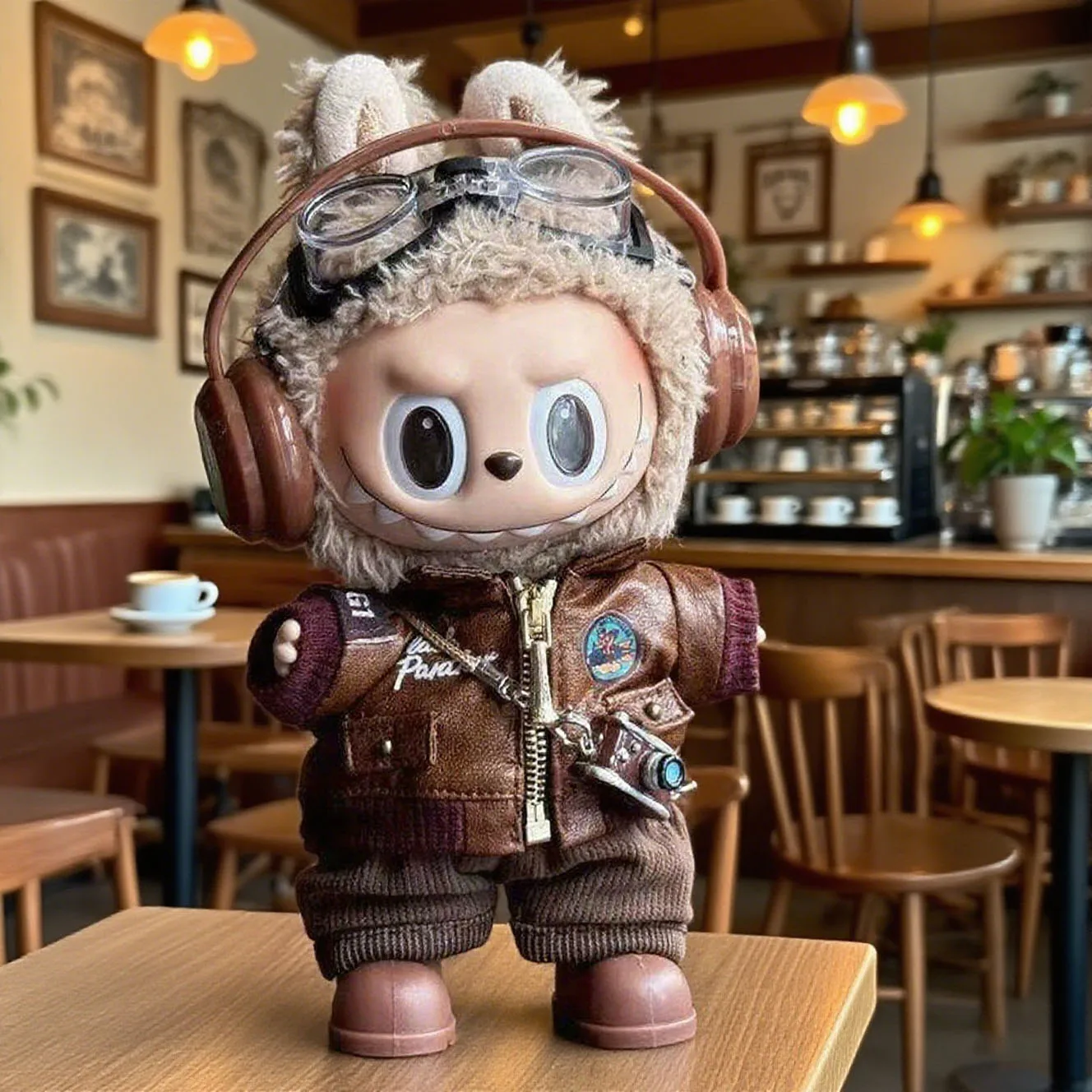 

Brown Retro Flying Jacket Fashion Doll Clothes for Labubu Doll Fashion Clothes Set Accessories Gift