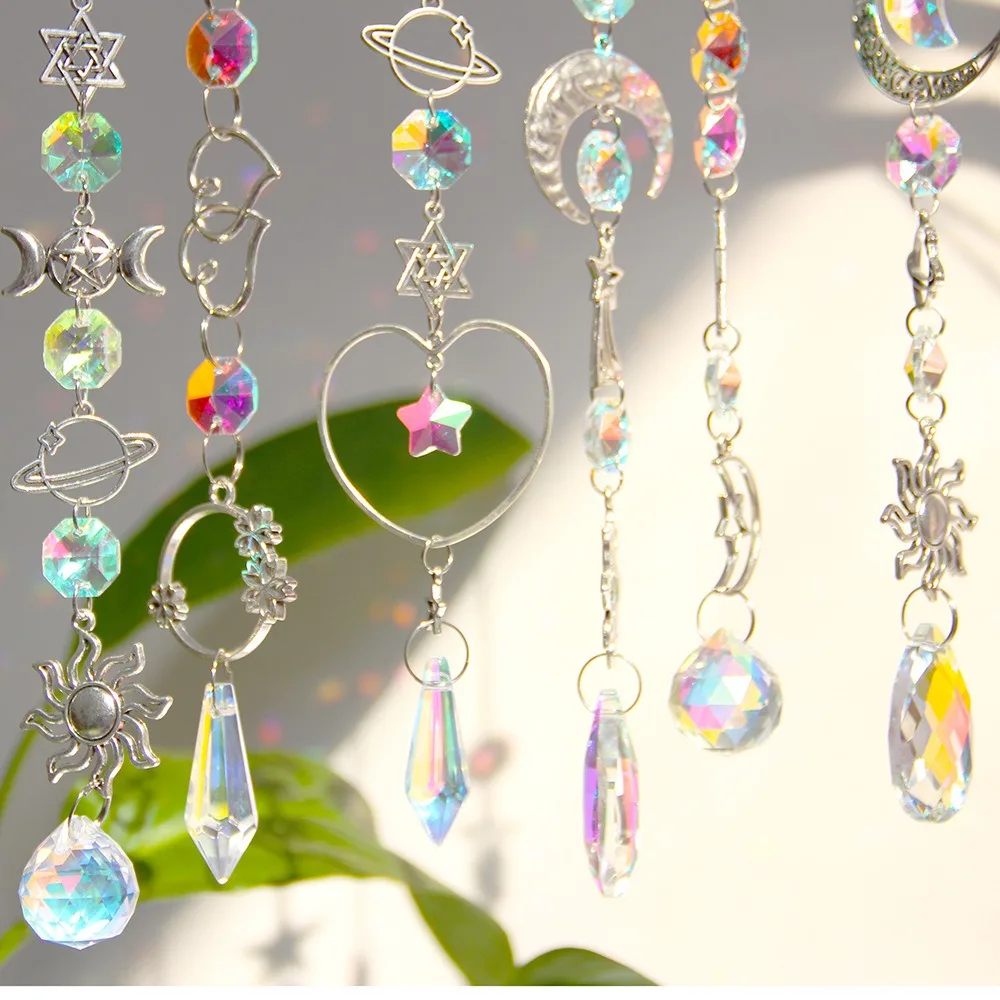 Home Decor Silver Planet Milky Way Sun Moon Star Crystal Sun Catcher Pendant Sunshine Prism Ball Garden Decoration Crafts