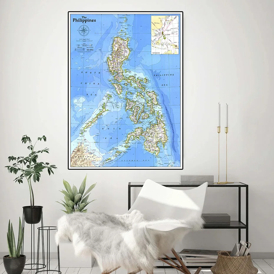 150*100cm 1986 Philippines Map Vintage Wall Art Poster Non-woven Canvas Painting Decorative Card Living Room Home Decoration