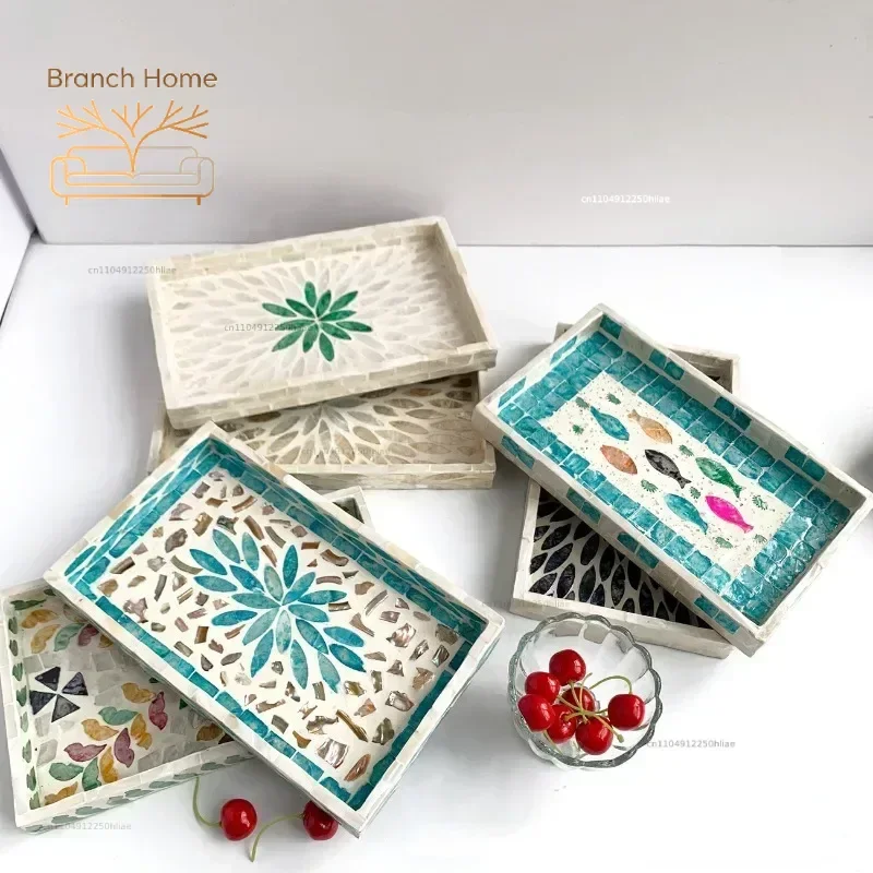 Rectangular Shell Tray Oval Colored Shell Storage Plate Living Room Cake Cafe Restaurant Storage Decorations Jewelry Organizer