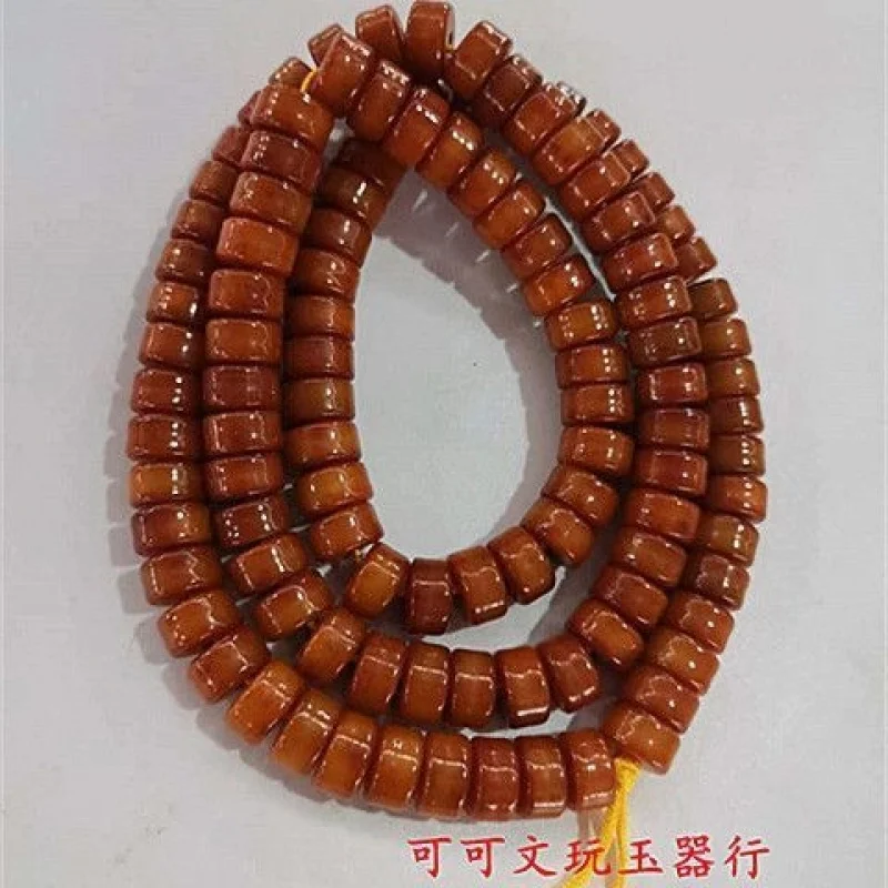 

Tibetan-style distressed color authentic yak Buddhist prayer necklace, 108 beads, collectible hand-held cow bone pray