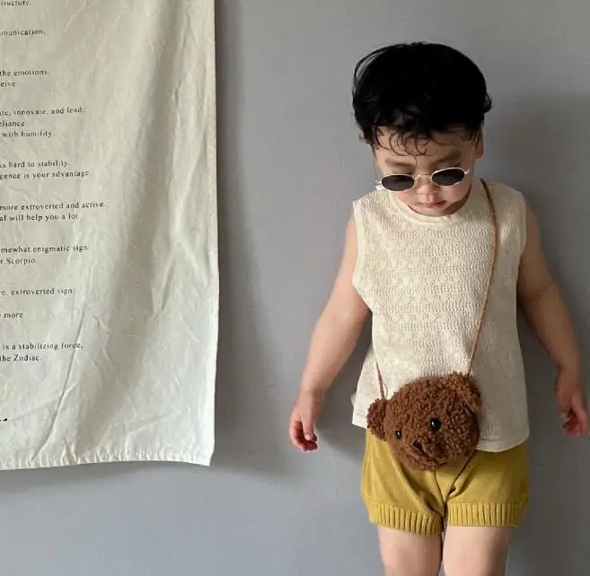 Korean Summer Childrens Base Sweater T-shirt Fashionable Simple Solid Color All-match Casual Hollow Out Knitted T-shirt