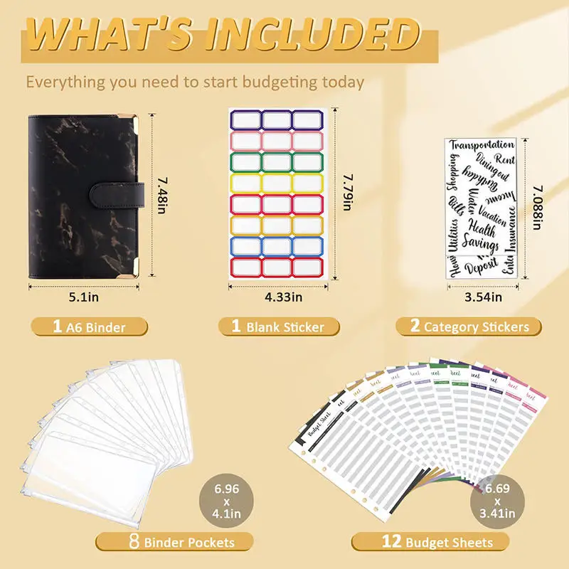 A6 Geld Sparen Organizer PU Leder Budget Binder Marmor Notebook Budgeten Planer Umschlag Büro Schule Liefert – Detail 5