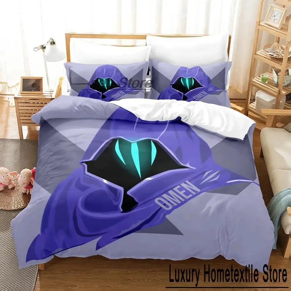 

Game VALORANT Omen Bedding Set Single Twin Full Queen King Size Bed Set Adult Kid Bedroom Duvet cover Sets Anime Bed Sheet Set