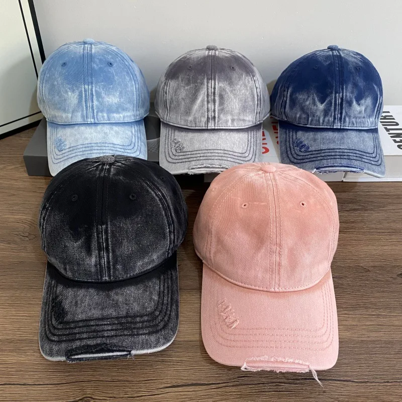 Retro Gradient Washed Cotton Distressed Dad Hat Minimal Frayed Edge Multi Tone Casual Tie Dye Baseball Cap Unisex