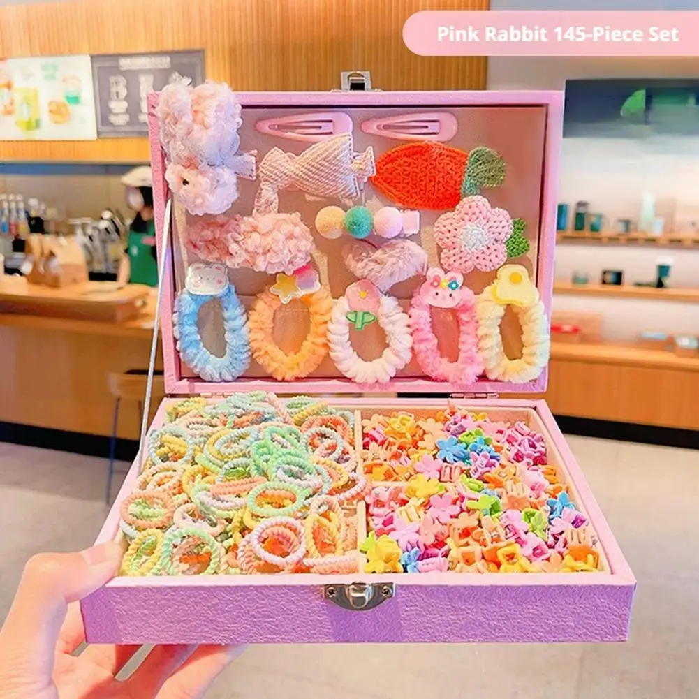 

145/140pcs Girls Hair Accessories Set Colorful Rabbit Hair Clips Ties Elastic Bands Ponytail Holder Scrunchies Kid Hair Accessoy