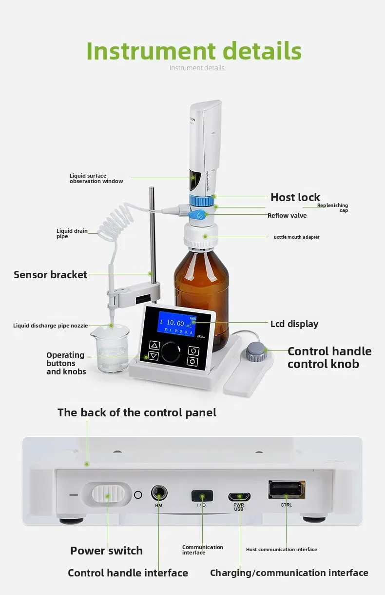 Electronic bottle mouth dispenser Dispenser-E + laboratory digital display distribution titrator Pipette