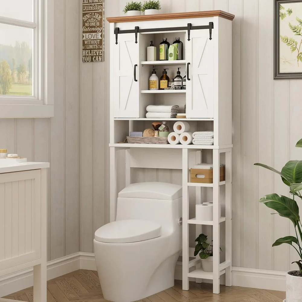 

Over The Toilet Storage Cabinet, Farmhouse Storage Cabinet Over Toilet with Sliding Barn Door, Freestanding Over Toilet Rack
