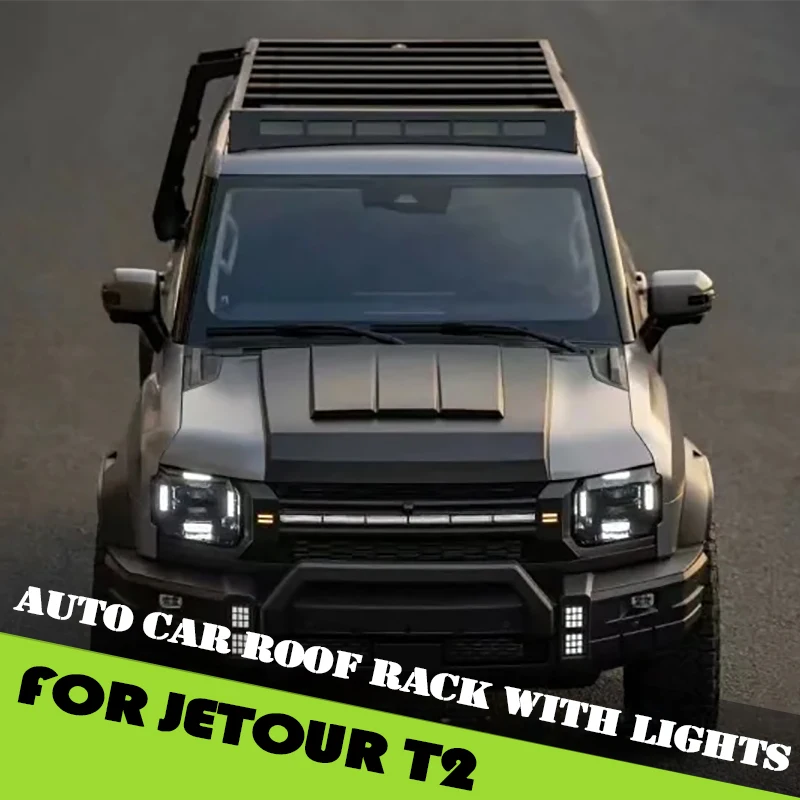 Portaequipajes para techo de coche con luces, apto para Jetour Traveller T2 2023 2024 2025, Kit de exploración de Marte modificado, escalera lateral para coche