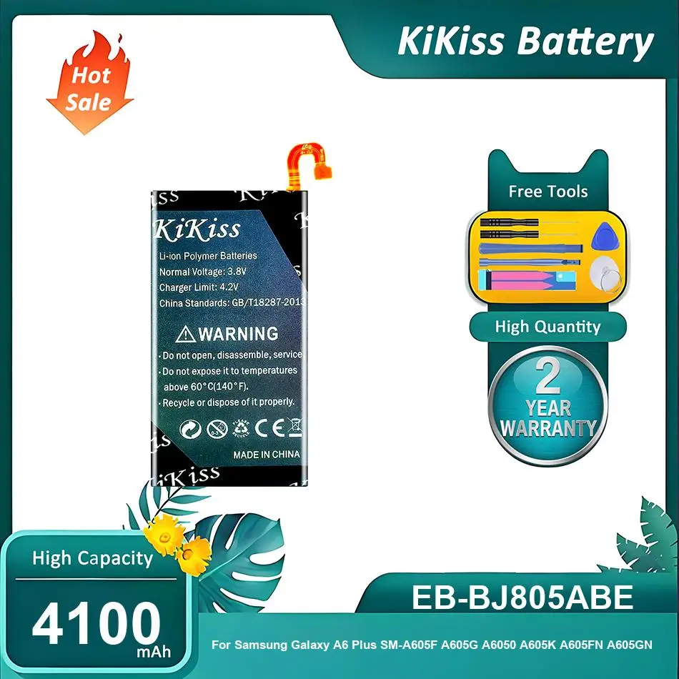 KiKiss Battery For Samsung Galaxy A6 Plus SM-A605F A605G A6050 A605K A605FN A605GN,EB-BJ805ABE,4100mAh