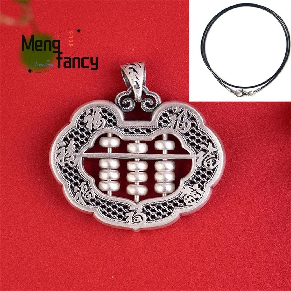 New 925 Sterling Silver Retro National Style Auspicious Clouds Abacus Pendant Blessed Adjustable Beads Exquisite Fashion Jewelry