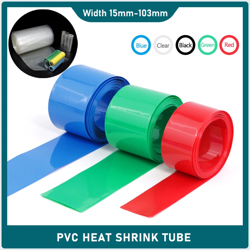 1/5M PVC Heat Shrink Tube  Width 15mm ~ 103mm Insulated 18650 Lithium Case Cable Sleeving Heat Shrinkable Wrap Film