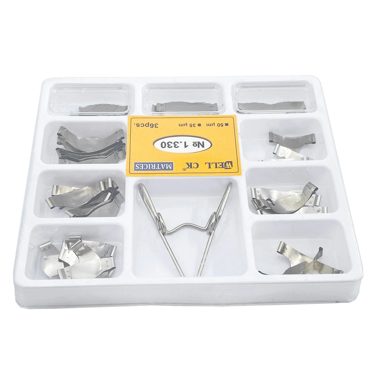 WellCK-matriz Dental con spring clip No.1.330, kit completo de Matrices de Metal contorneadas seccionales, herramientas de dentadura de repuesto