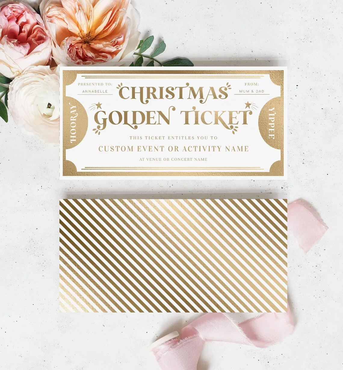 Printable Christmas Golden Ticket Custom Gift Voucher Christmas Gift Certificate Unisex Christmas Printable Present Coupon Card