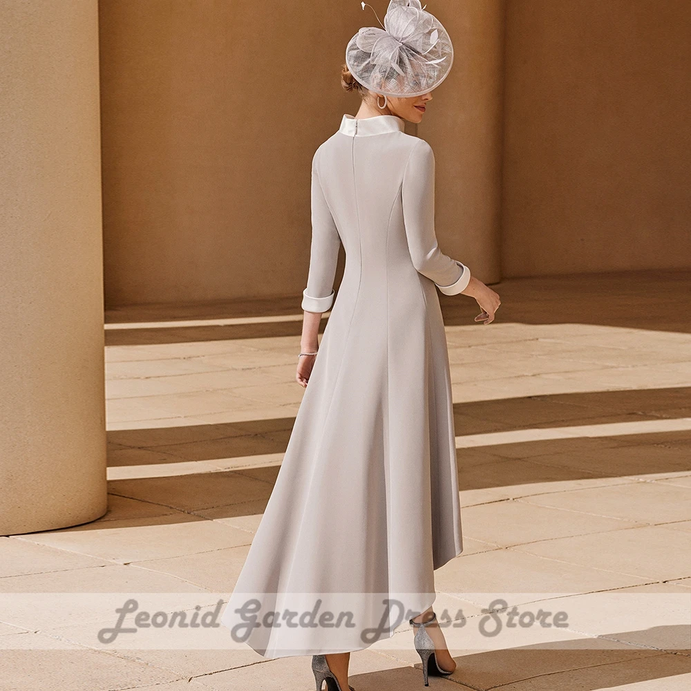 Vestido elegante para madre de la novia, manga 2023, cuello alto, línea A, vestidos de invitados de boda con lazo de flores, 3/4