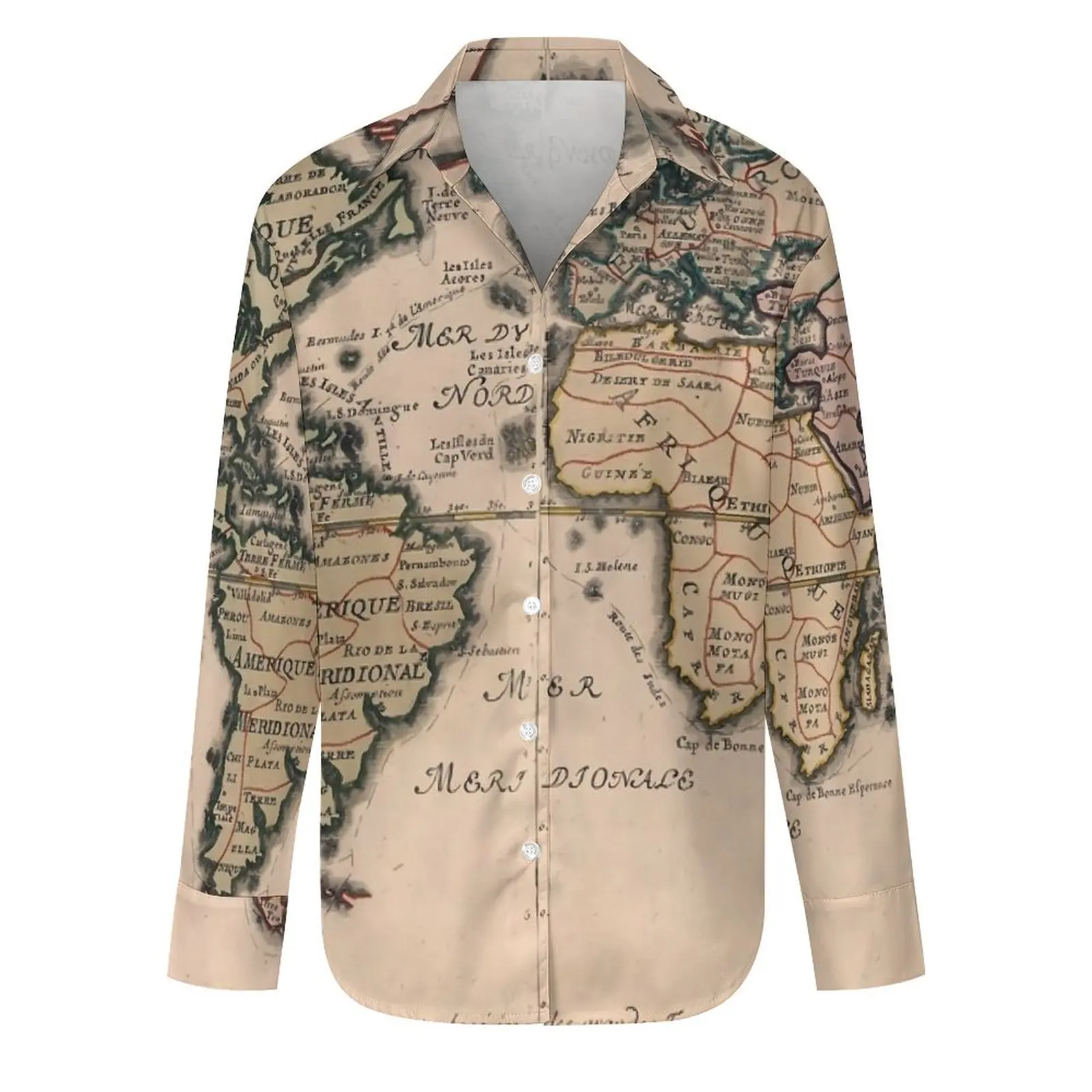 Old World Map 1714 Blouse Country Map Modern Graphic Blouses Womens Streetwear Shirts Summer Long Sleeve Oversized Top