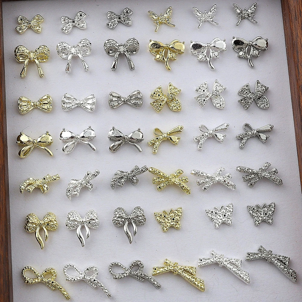 20PCS Goud Zilver 3D Metalen Nail Art Strikje Charms Strik Accessoires Voor Nagels Decoratie Manicure Decor Levert Materiaal
