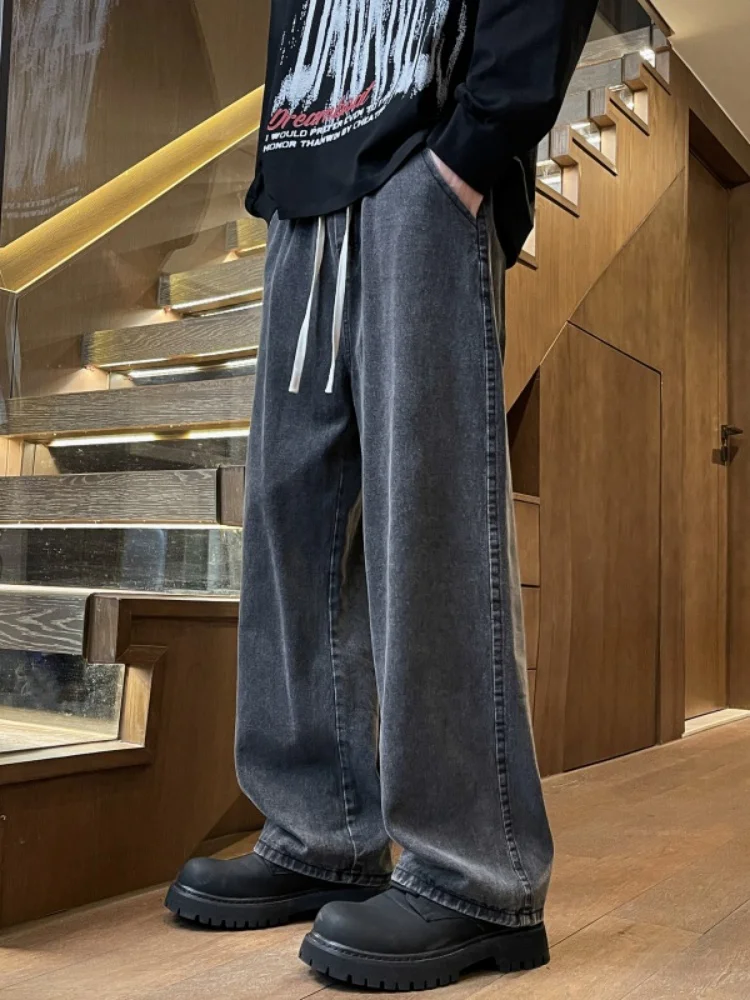 

Men's Fce Lined Denim Jeans Thi Straight Leg Loose Wide Leg Pants Winter Warm Sle High Street American Vibe Jeans