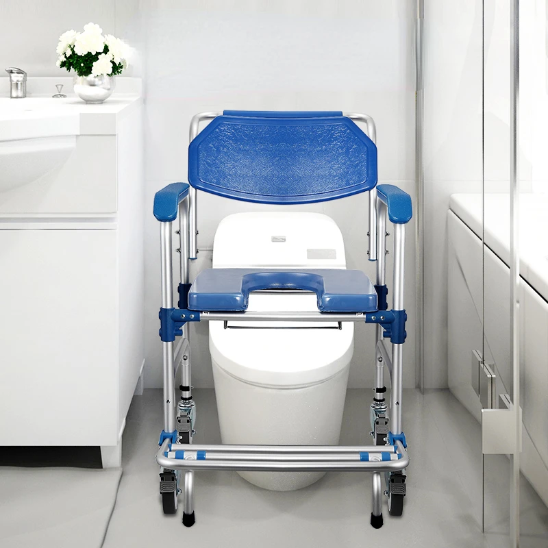 Multi-functional Four-wheel Hand-pushed Commode Chair, Disability Lift Chairs, Aluminum Alloy Portable Toilet Chair on Wheels