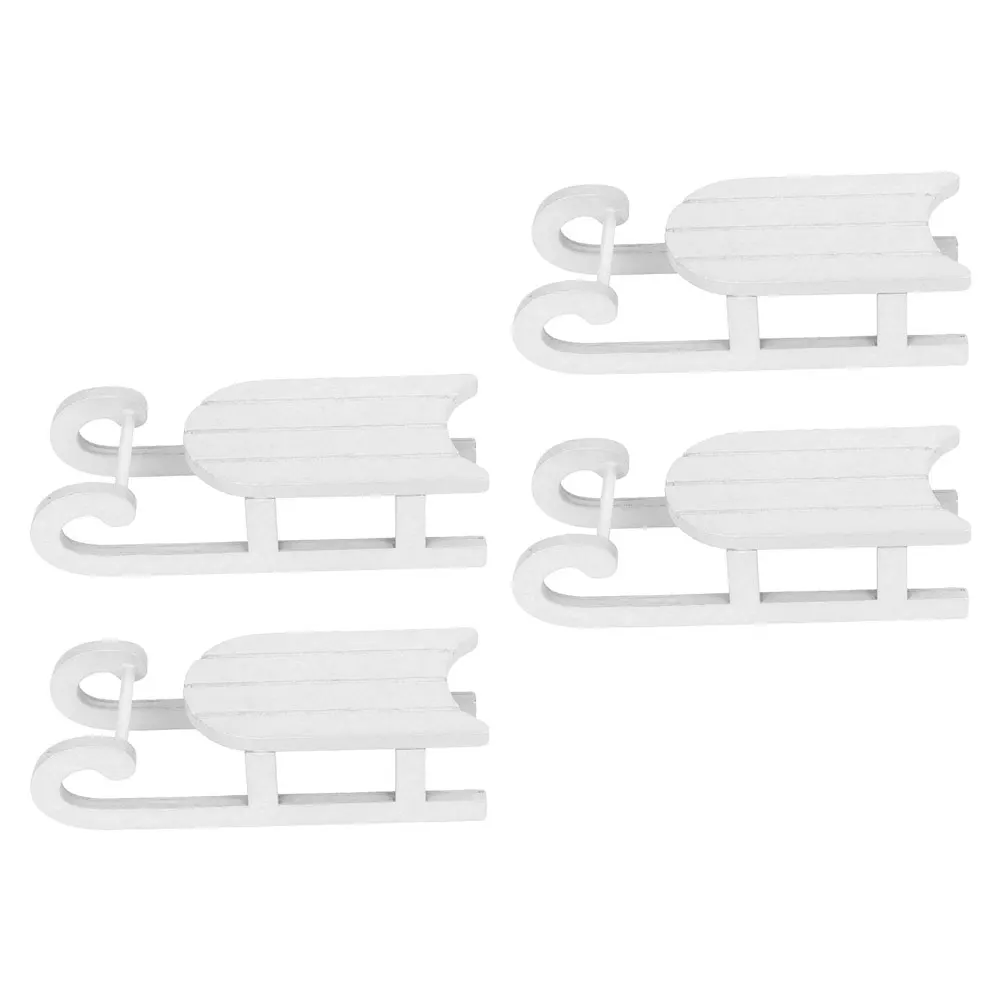 

4Pcs Christmas Wooden Adornment Sleek Sleigh Shape Festive Home Decor for Desktop Shelf Xmas Decoration Craft Gift