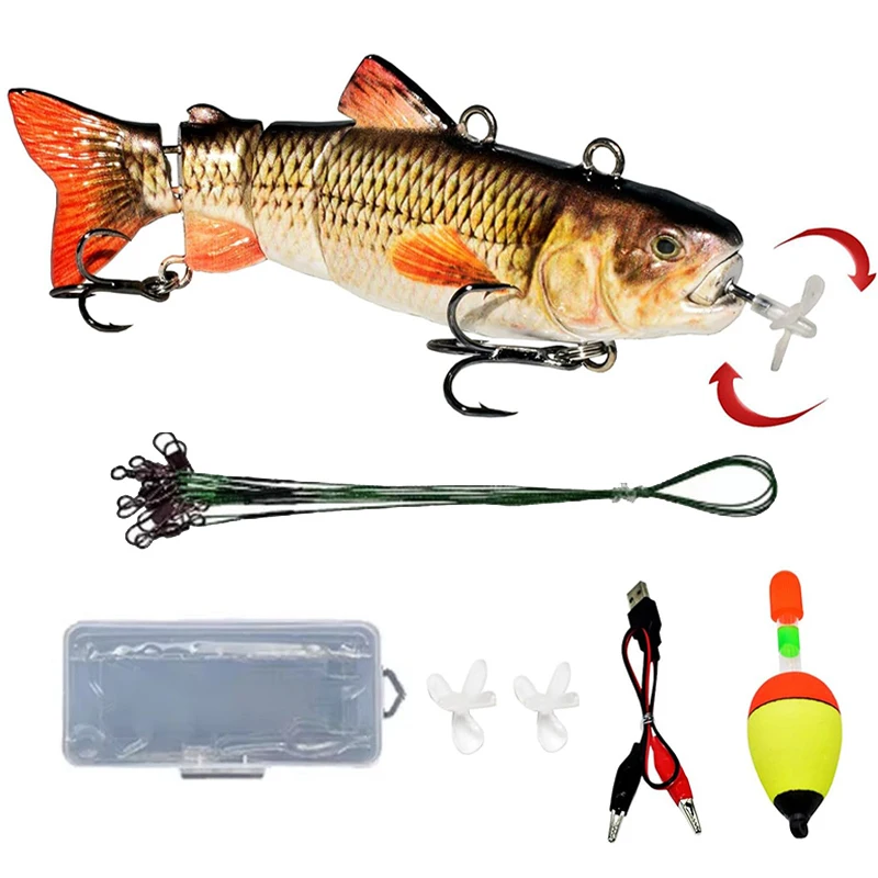 13cm(5.1'') Robotic Swimming Fishing Bait 4-Segement Electric Fishing Lure Hard Lure USB Rechargeable LED Light Wobbler Swimbait