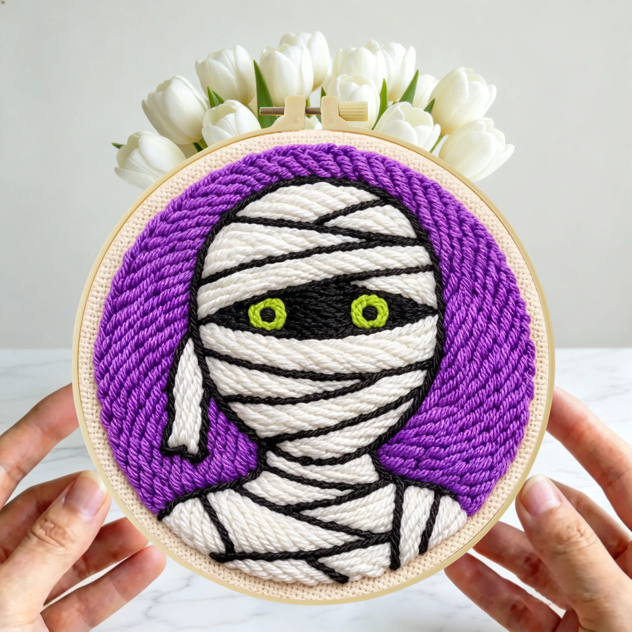 Gruseliges Halloween Punch-Nadel-Set 20x20cm 1 Stück Geister-Kürbis-Stickerei-Set für Anfänger DIY-Bastelset für Heim-Party-Deko – Detail 3