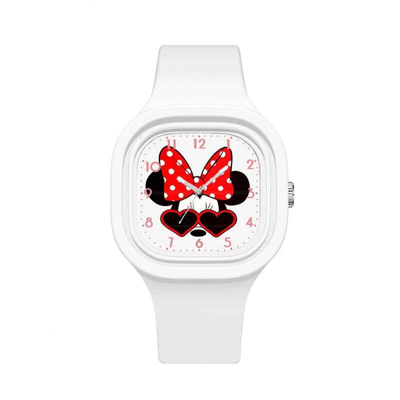 Mininstants-Montre de sport à quartz en silicone pour enfants, dessin animé Disney, Minnie Mouse, carré, garçons, filles, étudiant, enfant, cadeau d'anniversaire