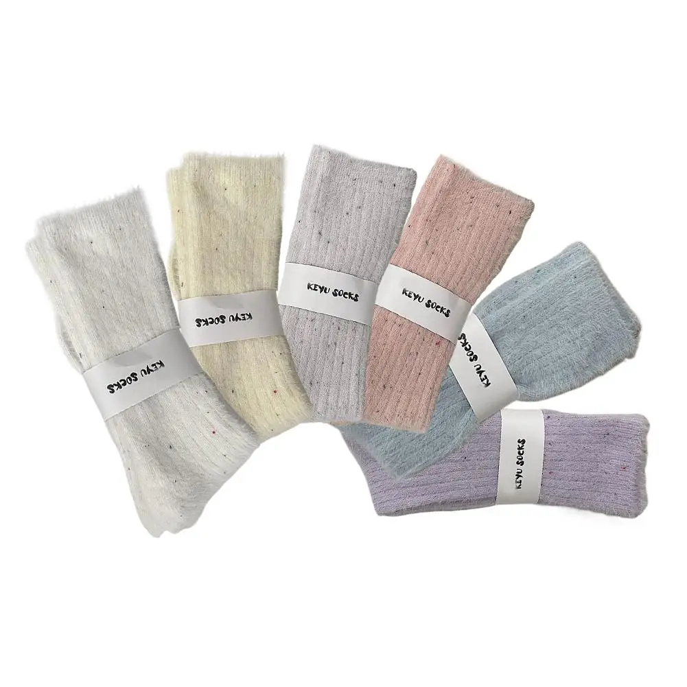 Outono inverno cor sólida pelúcia meados tubo meias quentes e grossos preto branco macio confortável casual senhoras meias