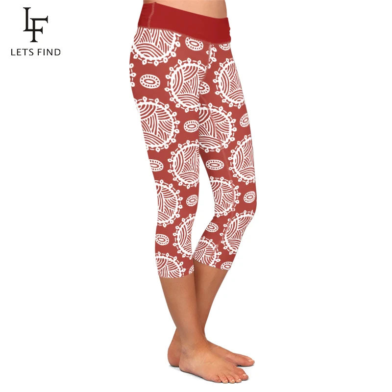 Sommer Neue Frauen Digital Print Capri Leggings Workout Hohe Taille Mid-Kalb 3/4 Stretch Fitness Frauen Hosen