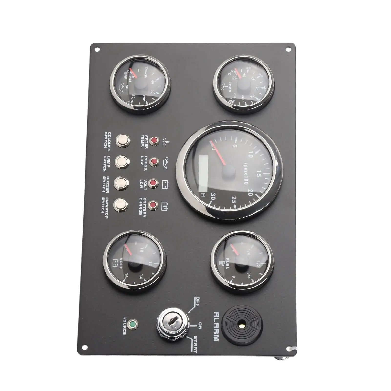 5 Gauge Boat Dash Instrument Panel with 7-Color Backlight - 0.0 to 99999.9H Accurate Stainless Steel for 12v