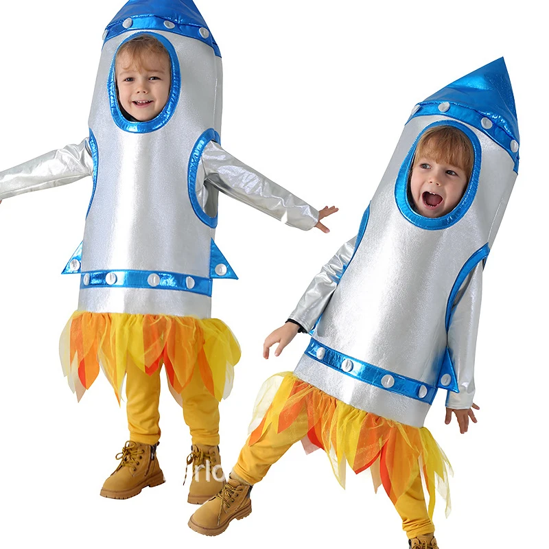 Halloween Space Rocket Cosplay Cotumes for Children Kids Boy Purim Space Aerospace Funny Clothes Rockets Cos for Birthday Gifts