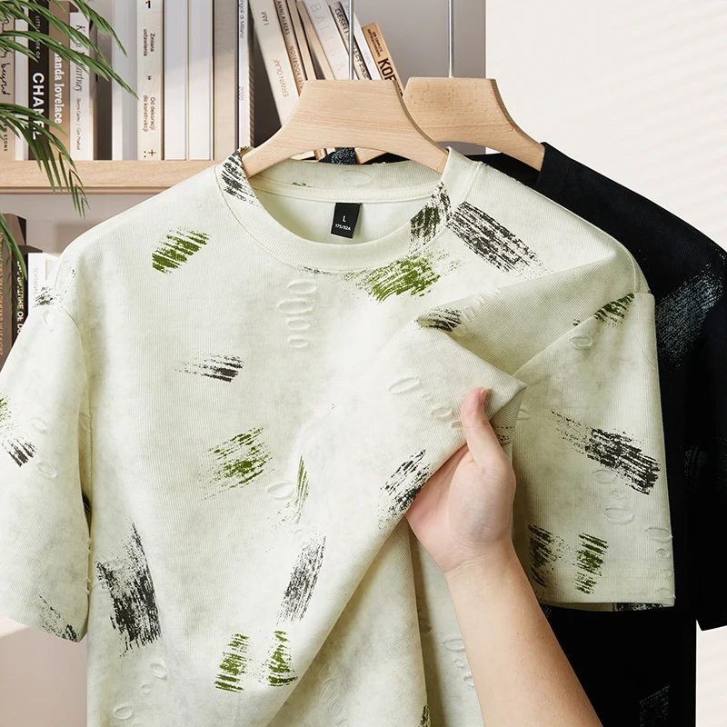 

Heavyweight Streetwear Full Print Short Sleeve Tee New Arrival Men Summer Loose Style Tshirt Men Clothing