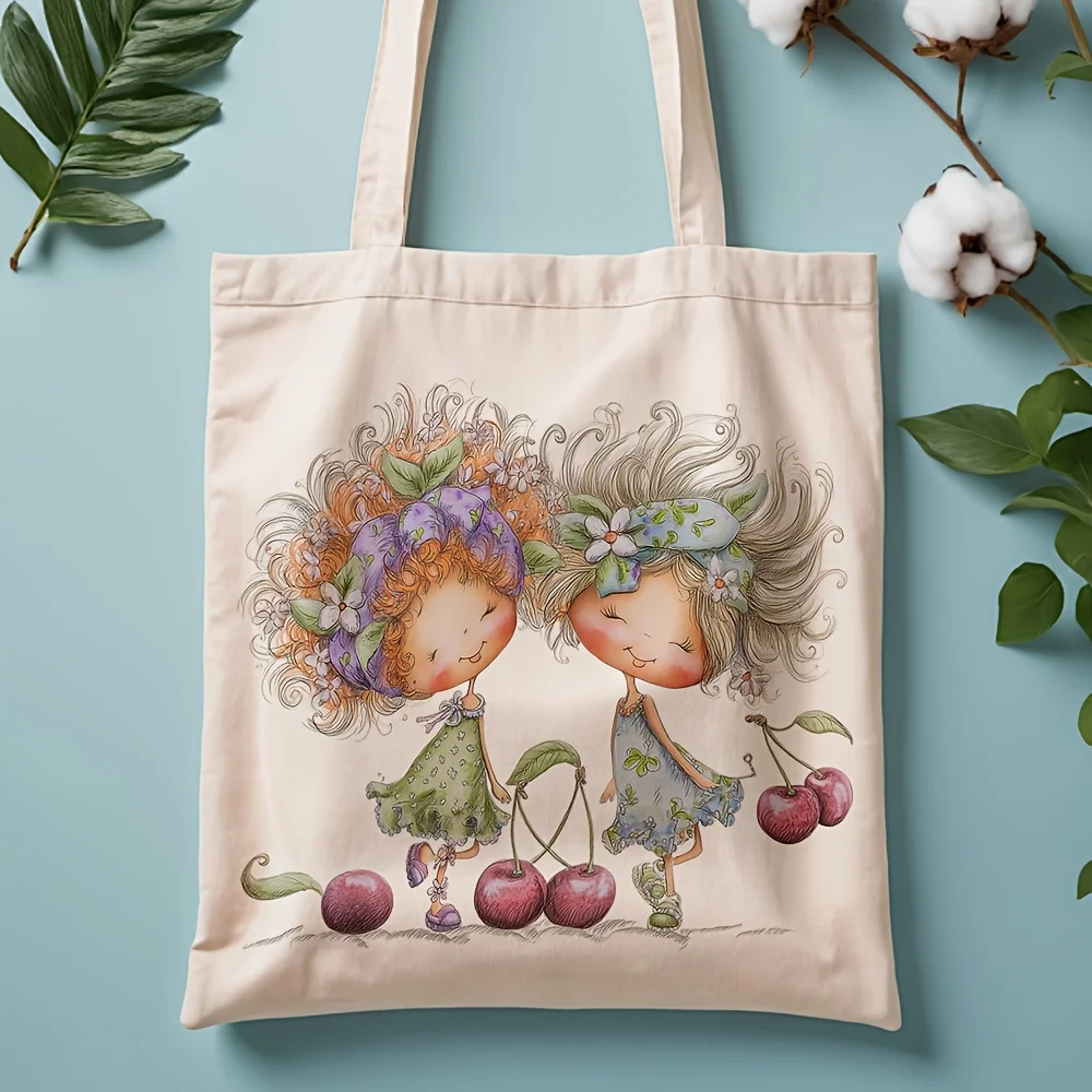 A Fantasy Flower Girl pattern print canvas tote bag, suitable for daily use, shopping, school, and travel