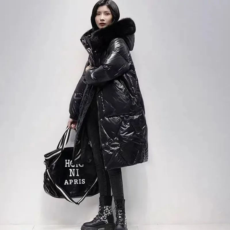 New Big Fur Collar Down Cotton Coat Women Winter Jacket Long Hooded Parker Overcoat Female Casual Quilted Jackets Maternity Wear